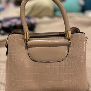 Chic Beige Crocodile-Embossed Satchel